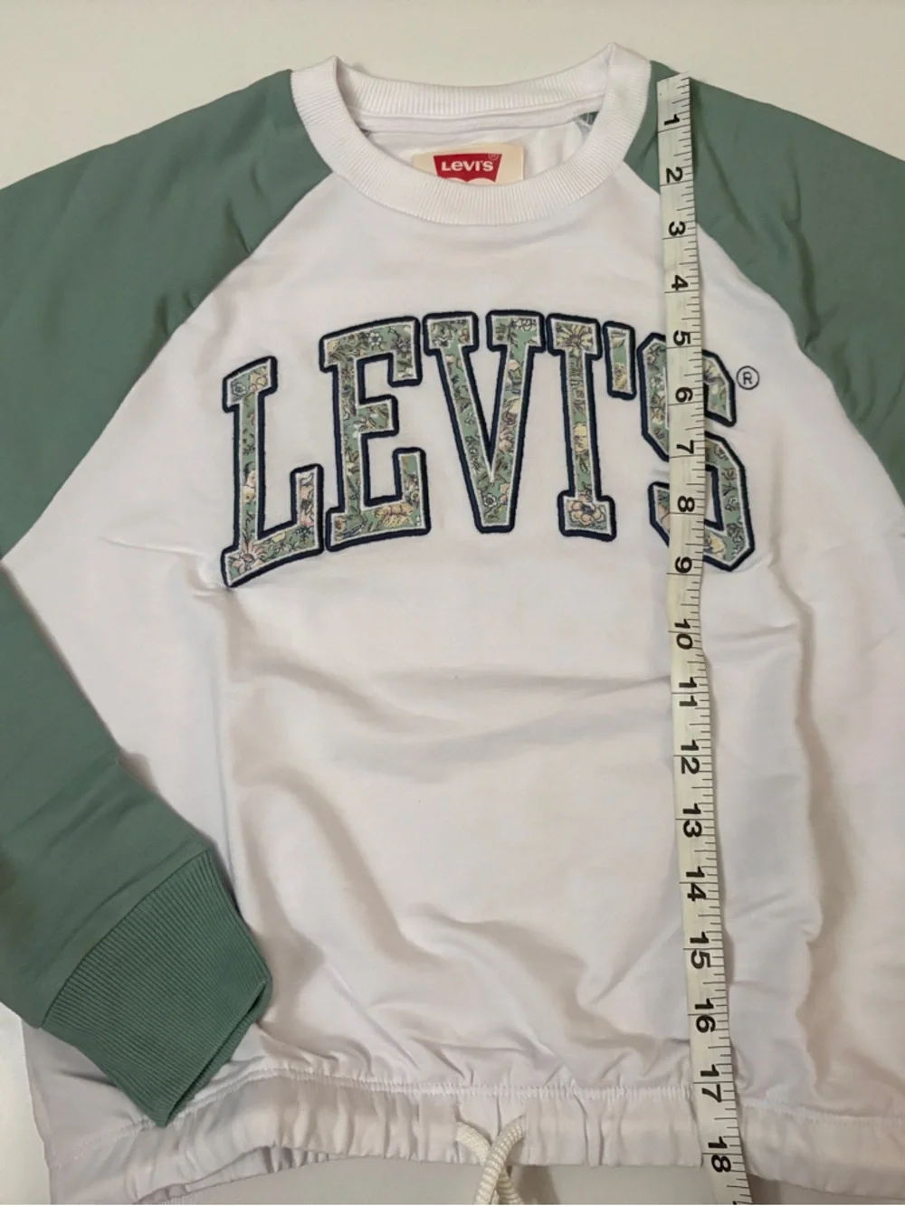 Levi's White Pullover Sweatshirt with Mint Raglan Sleeves